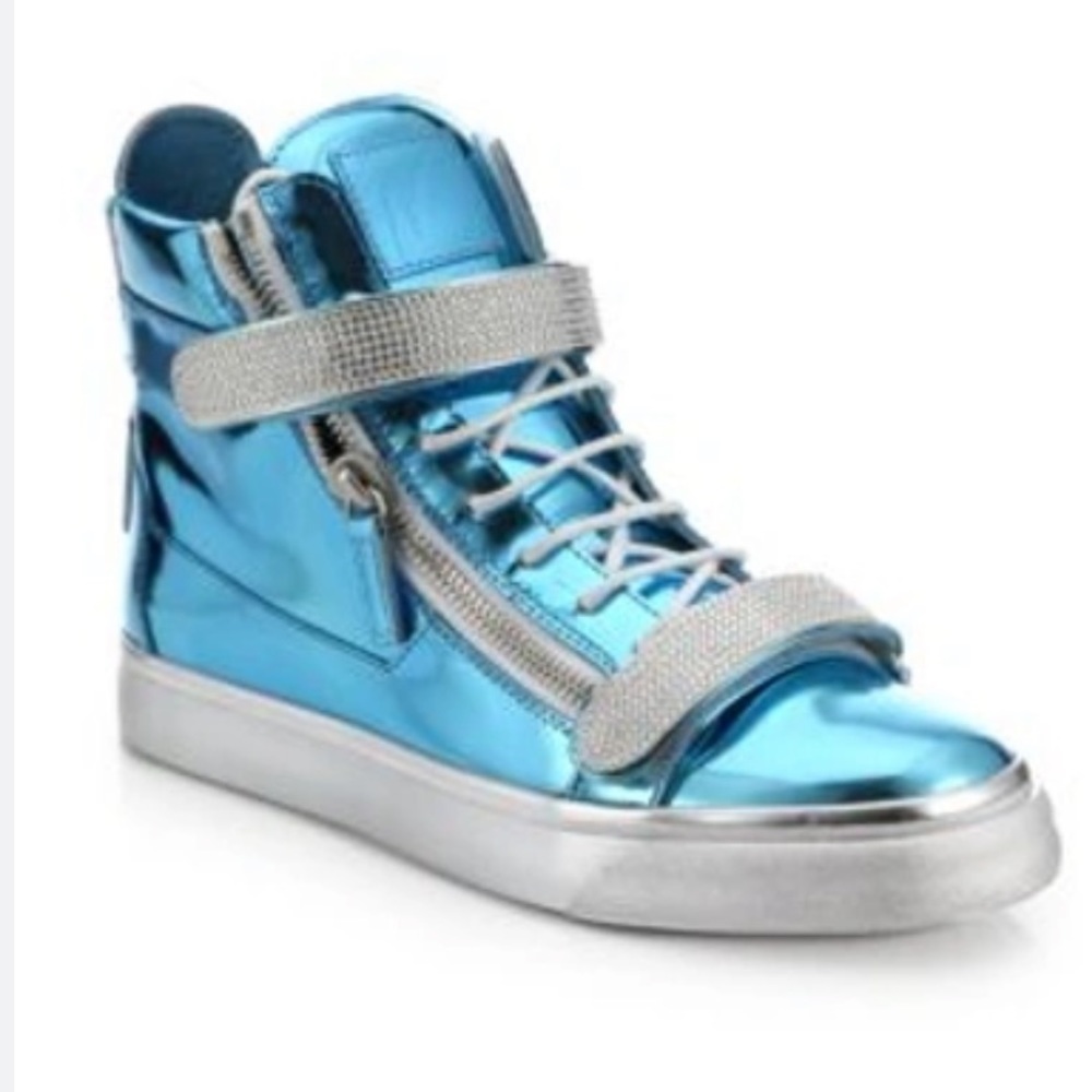 Giuseppe Zanotti Donna Metallic Patent Leather High Top Sneakers Shoes Crystals